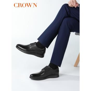 CROWN/皇冠職場商務正裝皮鞋男秋季透氣真皮軟底新郎結婚德比鞋