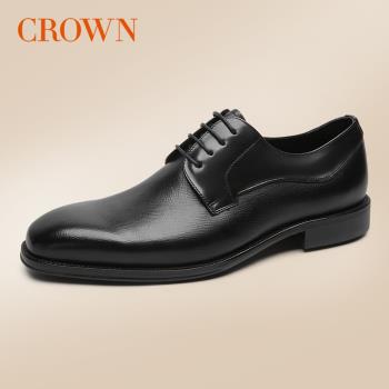 CROWN/皇冠英倫風皮鞋男商務正裝職場通勤德比鞋皮底秋季真皮男鞋