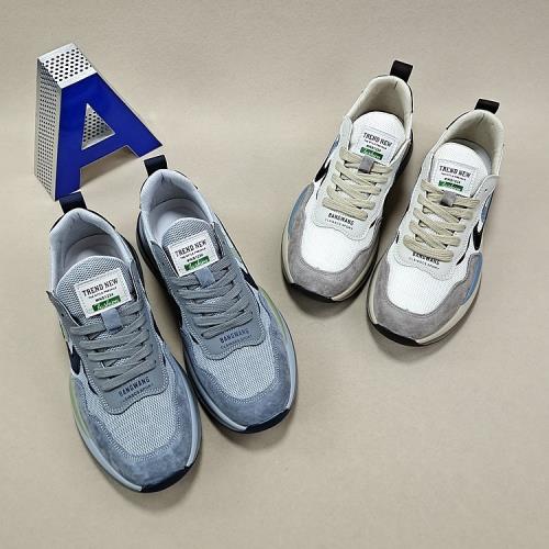 2025韓版新款系帶平底防滑男士運動鞋潮流時尚真皮透氣舒適休閑鞋