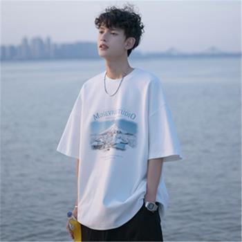 夏季休閑半袖t恤男寬松潮流簡約短袖上衣服ins港風青少年薄款體恤