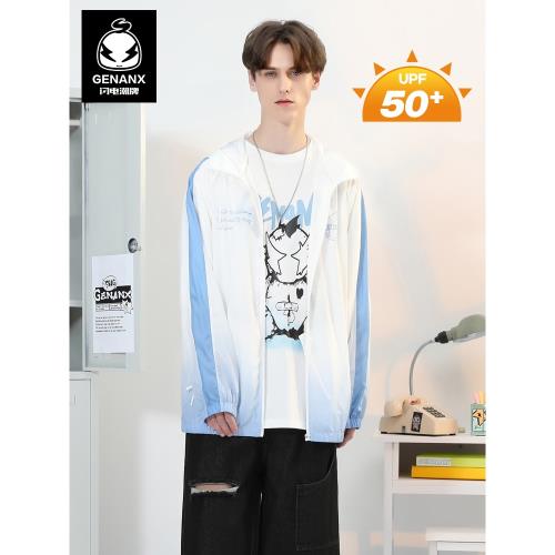 GENANX閃電潮牌夏季新款藍白漸變防紫外線防曬衣防曬指數UPF50+
