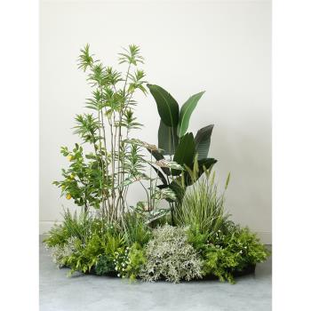 仿真植物造景假綠植大堂花藝軟裝仿生草叢景觀大型盆景組合擺件