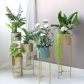 北歐綠植花架套裝家居擺放模擬盆栽室內客廳植物架落地式多層龜背