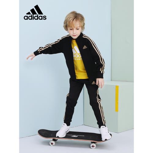 adidas阿迪達斯兒童套裝男女大童裝春秋衛衣運動服外套長褲兩件套