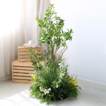 室內模擬綠植景觀植物套裝墻角樓梯大型擺件造景商業櫥窗佈置花草
