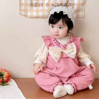 女寶寶公主滿月連體衣套裝春秋季長袖哈衣百天包屁衣周歲禮服爬服
