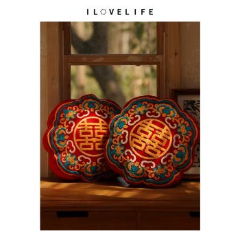 我愛生活喜字婚慶壓床紅色抱枕