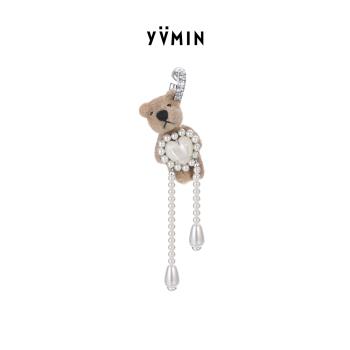 YVMIN尤目 樂園系列 愛心母貝珍珠流蘇小熊耳環