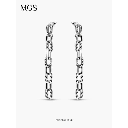 MGS曼古銀個性皮帶扣鏈條長耳環時尚氣質高級大氣設計感精致耳環