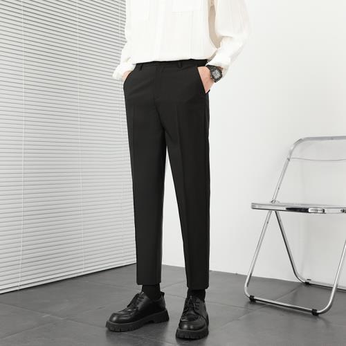 黑色西褲男春季雙邊收腰設計高級感九分褲男ins休閑垂感直筒褲子