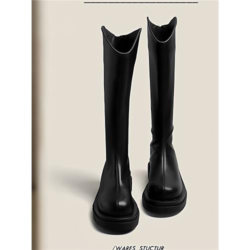 厚底粗跟不過膝長筒靴女款2025年秋冬新款時尚高筒靴百搭瘦瘦靴