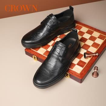 CROWN輕質厚底緩震潮流休閑皮鞋