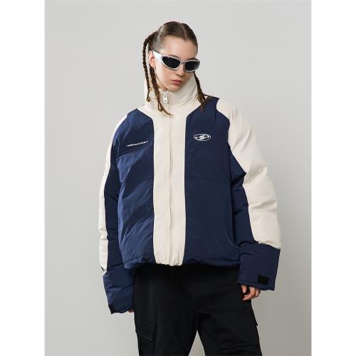 harsh and cruel美式復古撞色解構刺繡小標賽車運動保暖棉服外套