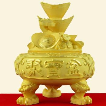 鍍金聚寶盆擺件招財聚財客廳玄關家居裝飾品絨沙金工藝品開業禮物