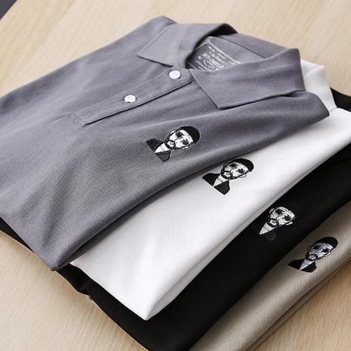 HK公司單！細紗精紡棉精致刺繡親膚透氣純色休閑短袖polo衫男T恤