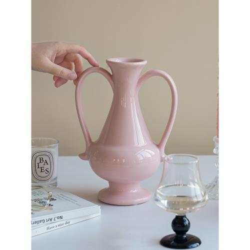 米子家居雙耳復古法式陶瓷花瓶擺件客廳插花輕奢風高級感花器餐桌