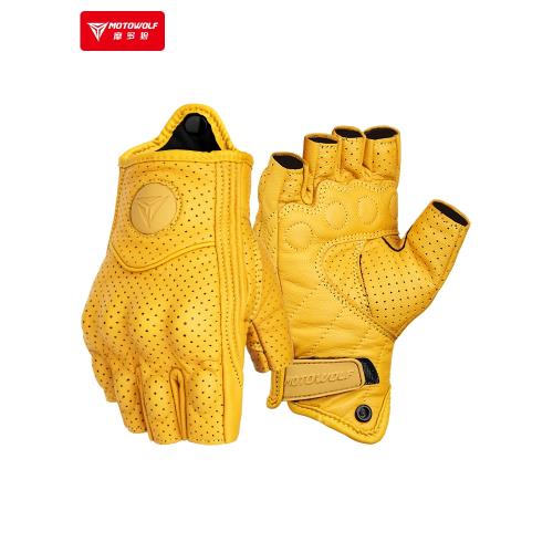 摩托車騎行手套女款粉色機車裝備四季男情侶真皮復古防摔透氣黃色
