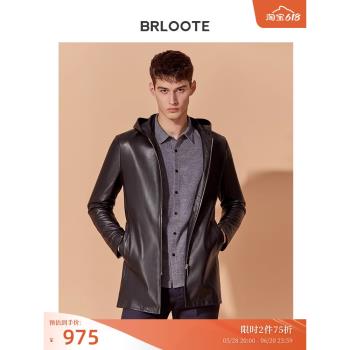 Brloote中長款秋冬連帽真皮皮衣