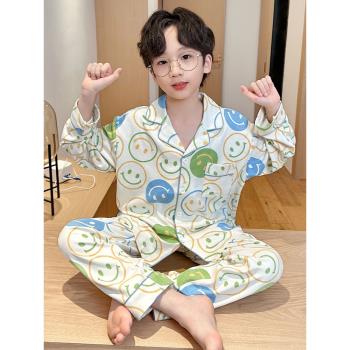 2024新款兒童睡衣男童春秋季款純棉長袖套裝男孩大童青少年家居服