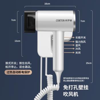 酒店吹風機家用大功率壁掛式電吹風免打孔浴室風筒賓館藍光不傷發