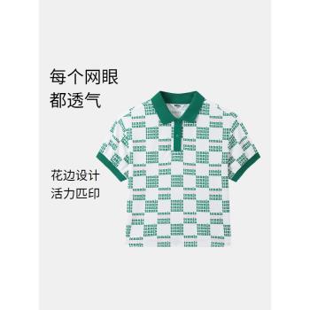 安奈兒女童裝純棉短袖T恤針織衫2023夏季新款翻領POLO時尚上衣