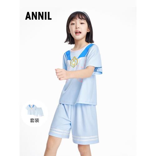 安奈兒女童裝短袖T恤短褲家居服套裝夏季款上衣抗菌睡衣褲