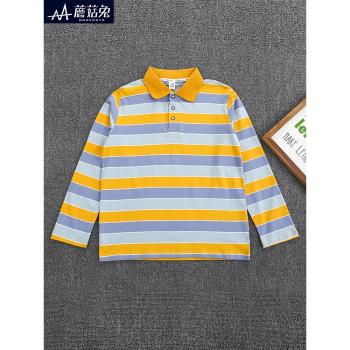 長袖條紋翻領POLO衫加肥加大童裝