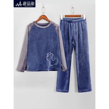 胖男童睡衣套裝加肥加大碼冬季珊瑚絨家居服寬松中大兒童男孩加絨