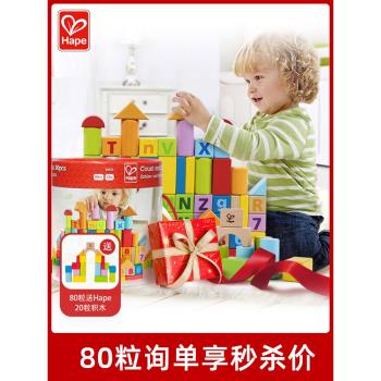 Hape桶裝可啃咬大顆粒積木玩具