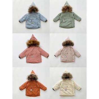 ins爆款冬寶寶羽絨服男女童精靈帽棉衣加絨外套防水防風滑雪棉服