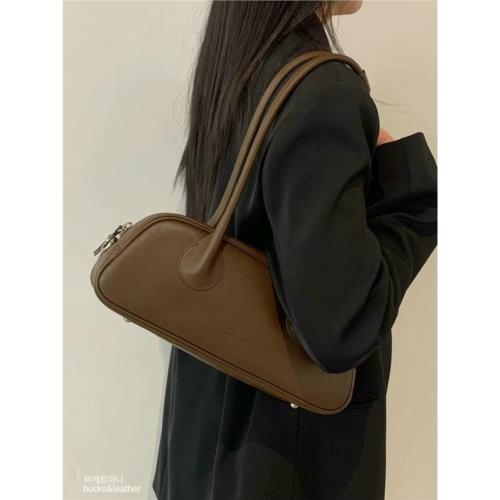 韓國代bucks leather s3408意大利牛皮簡約ins雙帶法棍單肩包小號