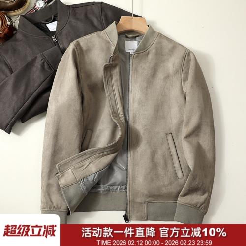 腔調有型！2023年春裝新品麂皮絨男士潮流棒球領飛行員夾克外套潮