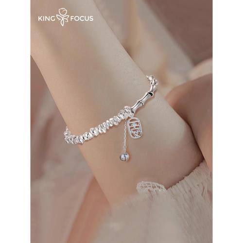 999足銀碎銀幾兩竹節銀手鐲碎銀子手鏈情人節禮物送女友女生老婆