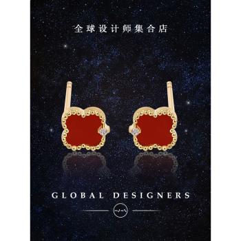 一撇一捺紅色女鑲鉆幸運四葉草