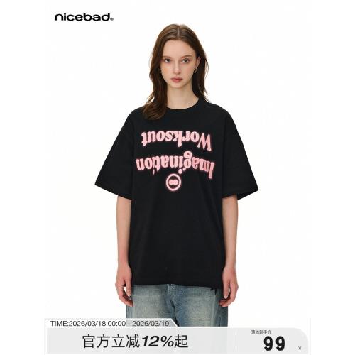NICEBAD(原WORKSOUT)(WKST)模糊幻影標語印花短袖男女夏季T恤