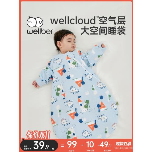 威爾貝魯睡袋嬰兒春秋純棉新生兒睡袋兒童寶寶秋季防踢被四季通用