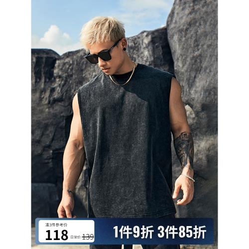 BLUESFLY 坎肩背心無袖T恤男健身夏美式復古寬松運動籃球做舊水洗