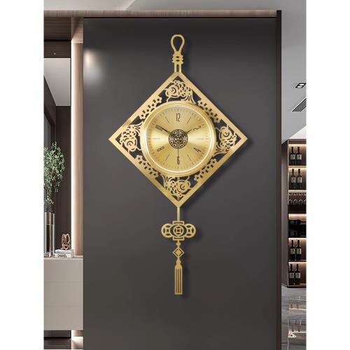 黃銅輕奢掛鐘別墅客廳大氣擺鐘現代創意鐘表藝術掛墻時鐘新中式表