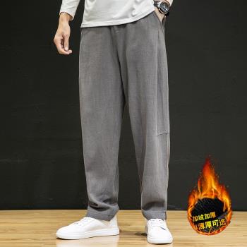 中國風加絨加厚秋冬直筒亞麻褲