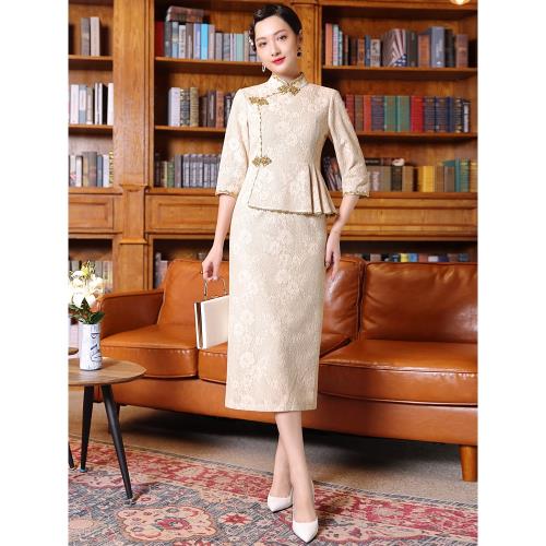 多麗琦2025年新款氣質名媛顯瘦蕾絲繡花旗袍春夏中式改良連衣裙女