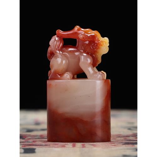 63寿山三彩 芙蓉 瑞獣 上美品 篆刻展 印石 印材 3.5*3.5*3.25 壽山石芙蓉石《瑞獸呈祥》印章石料金石篆刻章料閑章珍品印石