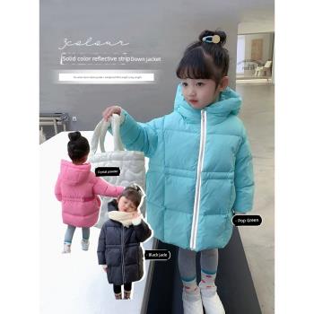 90白鴨絨保暖女童連帽羽絨服兒童中長款外套童裝洋氣2022冬裝新款