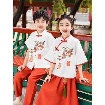 元旦兒童演出服中國風漢服幼兒園畢業服小學生朗誦合唱服表演服裝