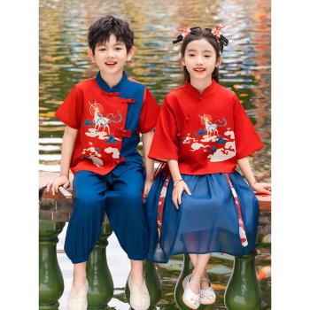元旦兒童演出服中國風幼兒園畢業男女漢服小學生詩歌合唱表演服裝