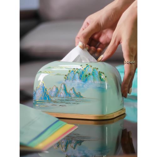 中式中國風創意紙抽盒復古紙巾盒家用客廳茶幾餐桌陶瓷抽紙盒國畫