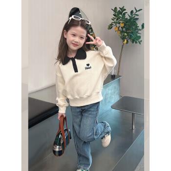 兒童翻領衛衣女童洋氣時髦上衣大童裝韓版長袖女孩2025春秋新款