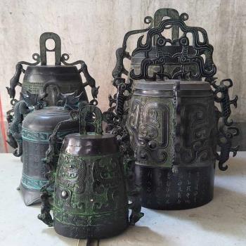 仿古青銅器編鐘 銅四虎鐘 雙龍編鐘樂器擺件模型家居裝飾品工藝品