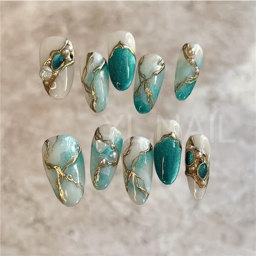 【YL.NAIL云棲雪松】純手工甲片小紅書ins小眾暈染貓眼湖藍穿戴甲