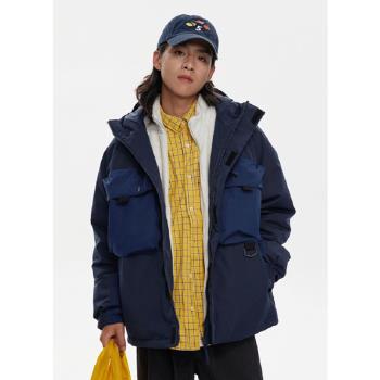 NTED復古口袋休閑夾克連帽羽絨服