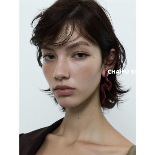 柴夫工作室/E206原創設計坎普耳環紅色S概念朋克小眾釉面銅鍍真金